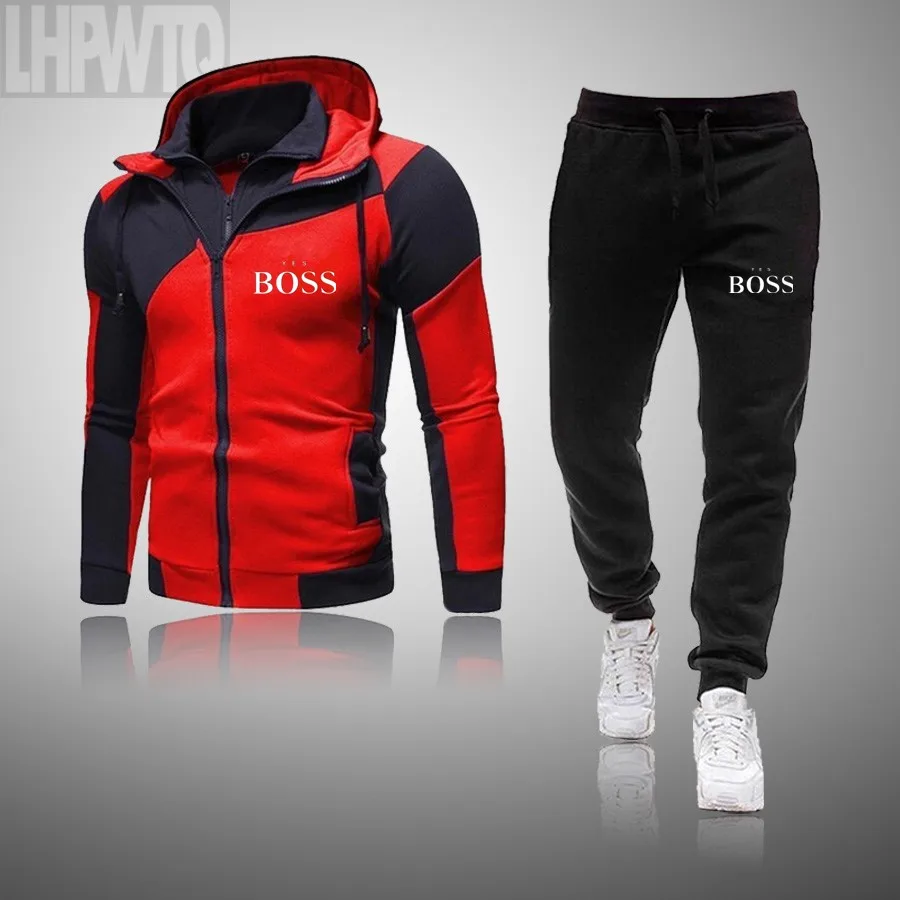 

Men Casual Sets 2020 Winter New Brand Splice Jogger Tracksuit Zipper Hoodies+Pants 2PC Sets Men's Sportswear Sport Suit Clothing