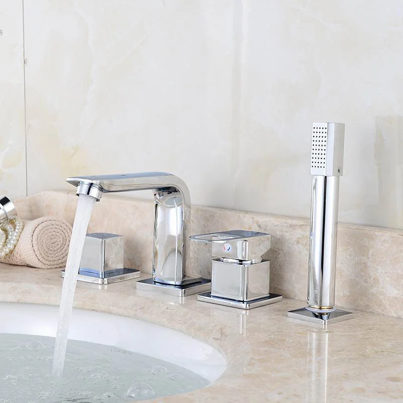 

4PCS Bathtub Faucet Bathroom Basin Faucet Shower Tap Set Hot and Cold Water Mixer Tap With Handheld Shower Head De/Wall Mount