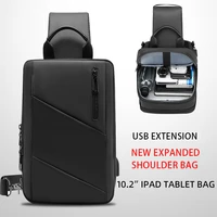 EURCOOL Crossbody Bag Men USB Charging Chest Pack Travel Water Repellent Hand Casual Shoulder Bag Male Purses                           