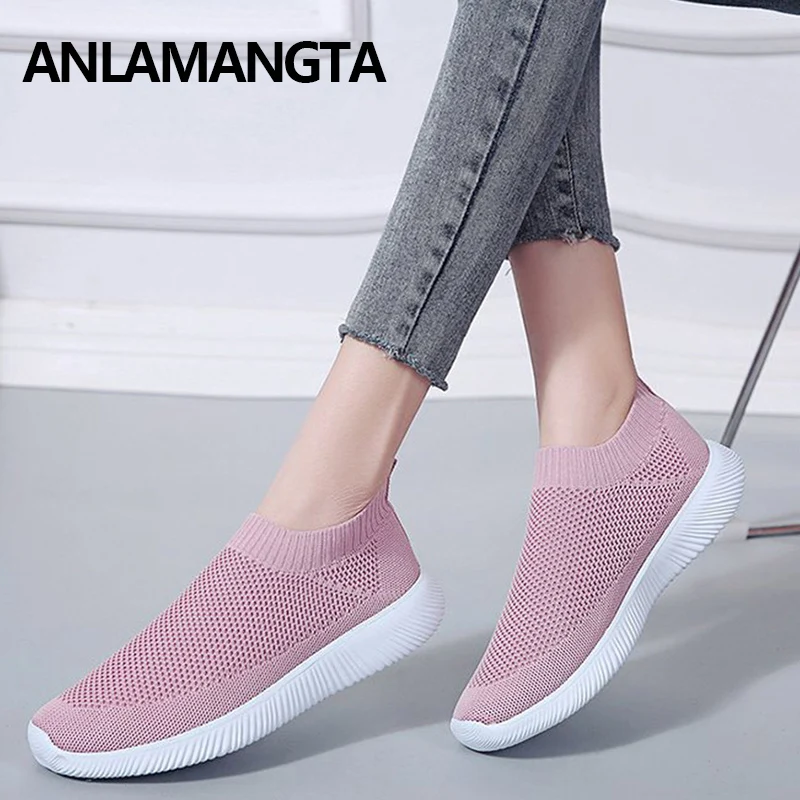 Кроссовки женские сетчатые без шнуровки мягкая спортивная обувь для бега