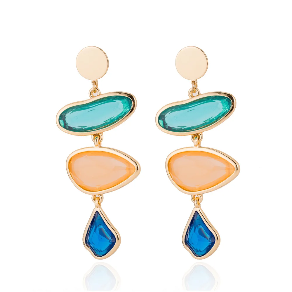 Модные геометрические длинные серьги из смолы для женщин красного и синего цвета