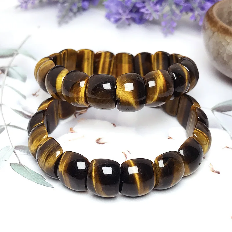

The natural crystal tiger clear stone yellow tiger eye stone hand row bamboo knot shape hand string male and female bracelet