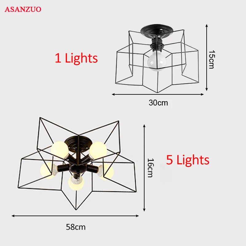 

Vintage American Ceiling Lamp Iron Black Aisle Lights Balcony Ceiling Lamps For Home Deco pentagon lamp fixture
