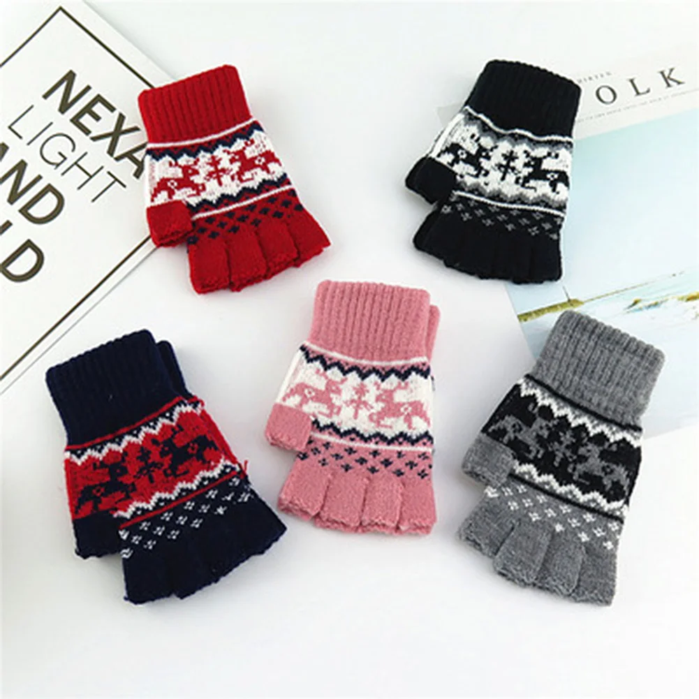 Рождественские вязаные перчатки для девочек с сенсорным экраном зимние теплые
