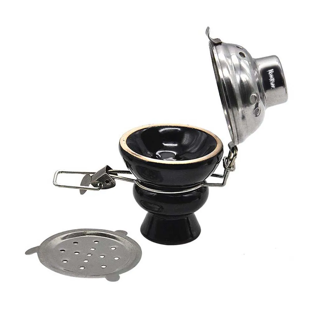 Керамическая чаша для кальяна с металлическим ветровым стеклом и углем | Дом сад