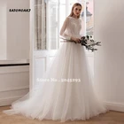 Женское свадебное платье с длинным рукавом, элегантное Тюлевое платье с круглым вырезом, аппликацией и длинным рукавом, платье невесты, 2021