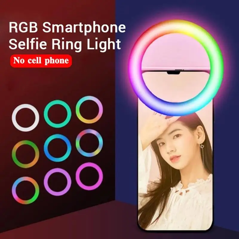 

RGB Fill Light Mobile Phone Selfie LED Ring Flash Mini of Light Brightness Levels 3 Lens Portable Camera Fill Flash Selfie V7R9