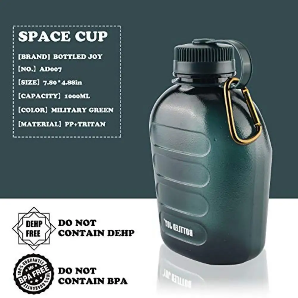 Бутылка для воды армейская зеленая пластиковая Спортивная портативная с