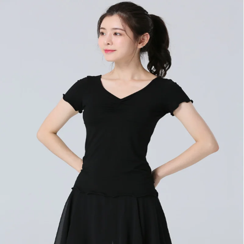 

New Arrival Fashion Sexy Women Ballet Dance Clothing Black Irregular Hemline Skirt V-neck Blouse Suit