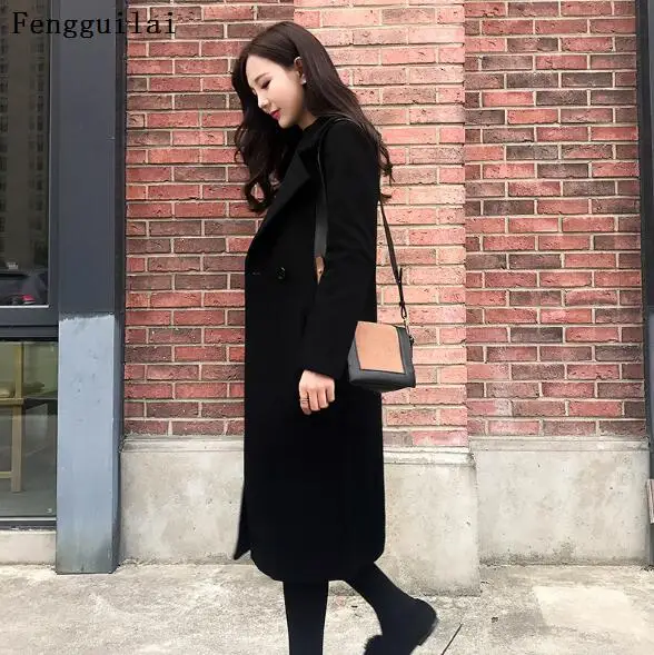 Зимнее модное женское новое пальто с длинным рукавом средней длины
