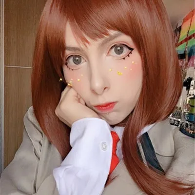 Ebingoo, мой герой, Academy OCHACO URARAKA, темно-коричневый, короткий прямой Боб, синтетический парик для косплея, для ролевых игр, костюм на Хэллоуин