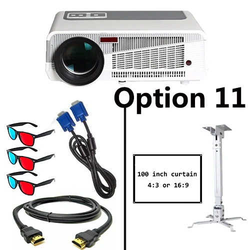 Option 11 Poner Saund светодиодный 86+ wifi светодиодный Android 6,0 умный проектор 1080P проектор 5500 люмен со штативом 10 м HDMI настенный кронштейн для штор - Цвет: Option 11