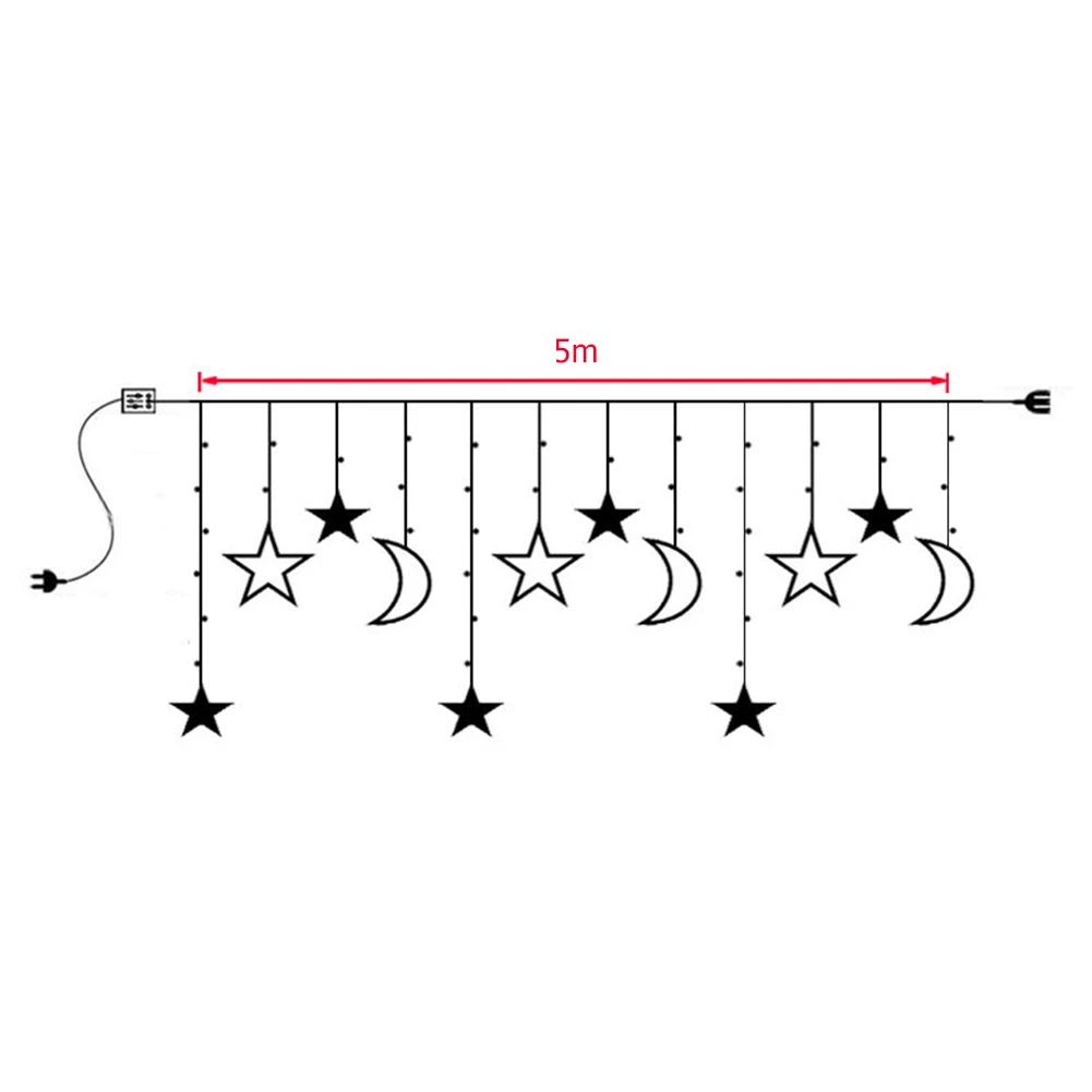 

LED Star Moon Window Curtain Light Fairy Garland String Light Festival Party Decoration New Year Christmas Ornament
