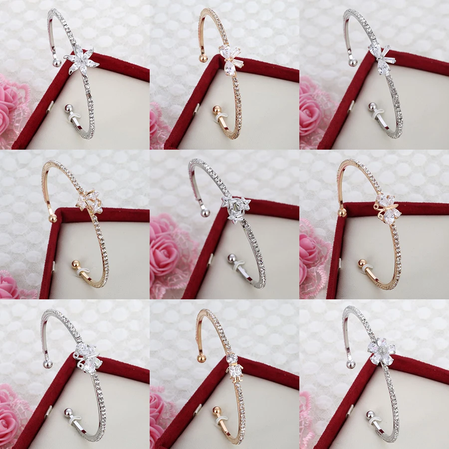 Стразы Золотой Серебряный цвет стеклянный цветок бабочка Открытый браслет для