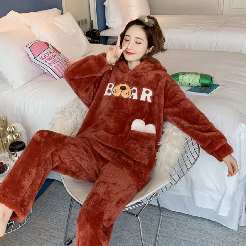 Женская милая Пижама пижамный комплект ночная рубашка с длинным рукавом и