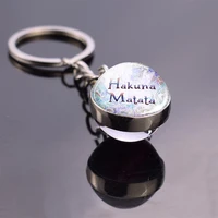 hakuna matata key chain crystal ball african proverb inspirational quote double sided keyring jewelry gift for child friends
