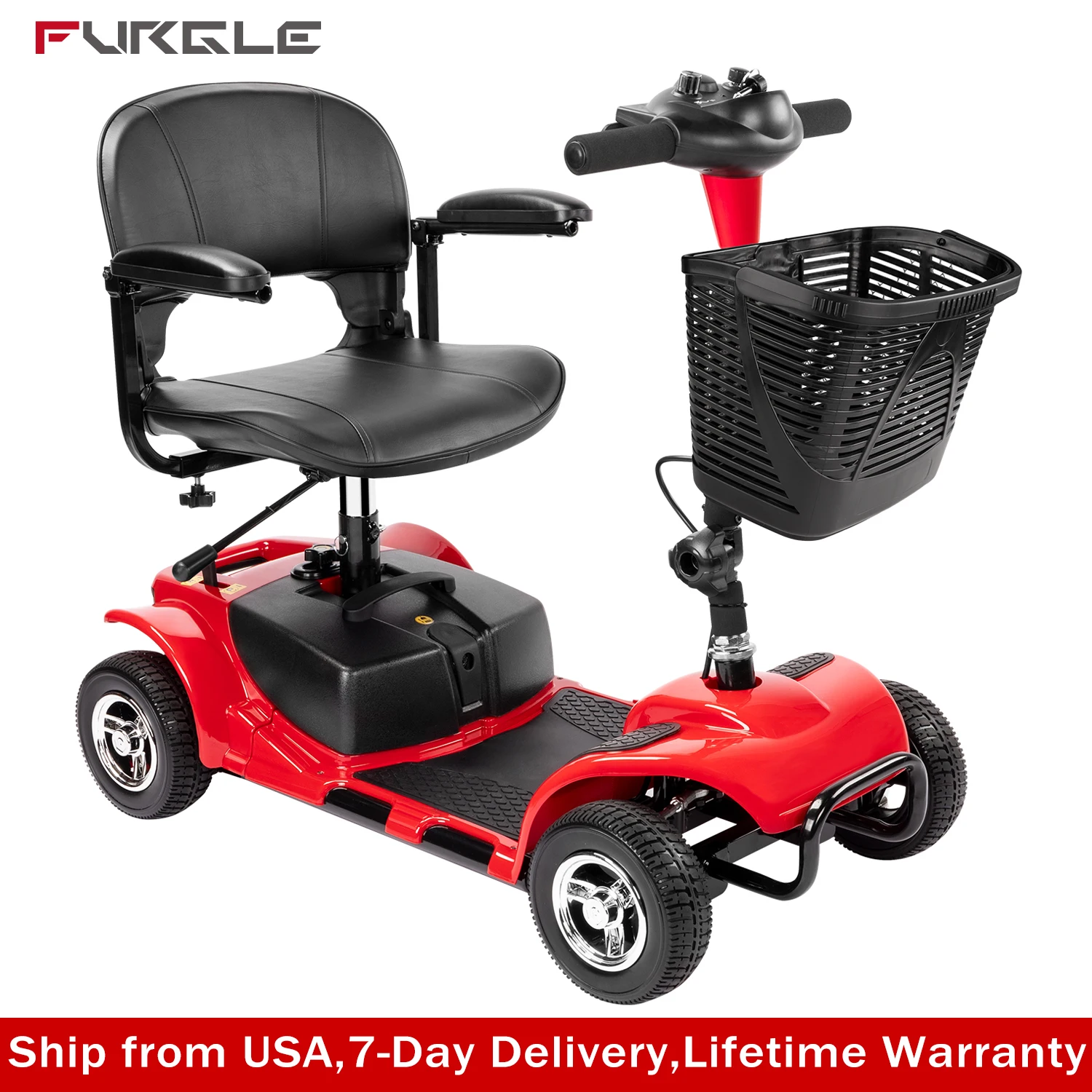 

4-Wheel Powered Mobility Scooter Electric Wheelchair Collapsible Compact Duty Travel Scooter w/ Basket for Seniors Adult Elderly