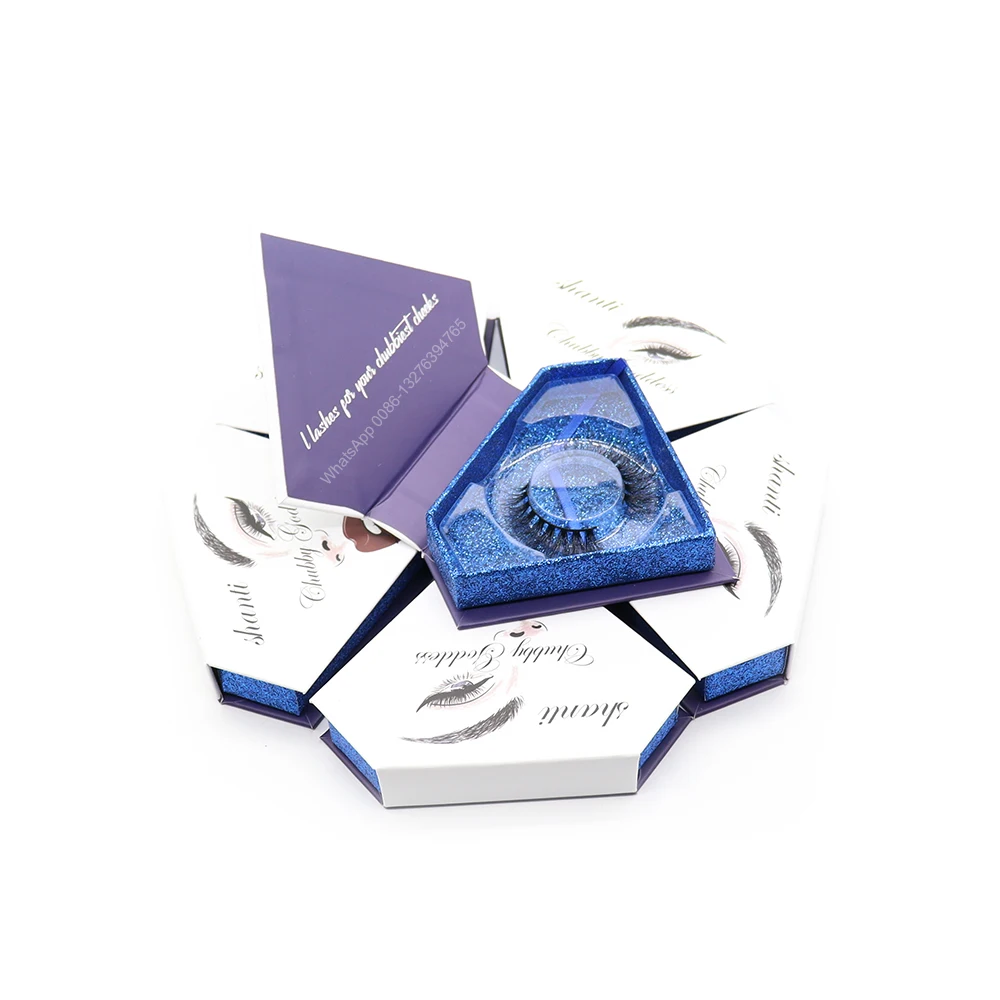 

Blue Glitter Diamond Eyelash Case False Eyelash Packaging Box Lash Boxes Packaging Custom Logo Wholesale Mink Lashes Vendor