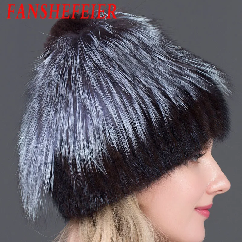 Frauen neue зима pelz hut mit kapuze kopf authentische nerz und silber fuchs blume design hohe qualitaliyat pelz|Женские Skullies и