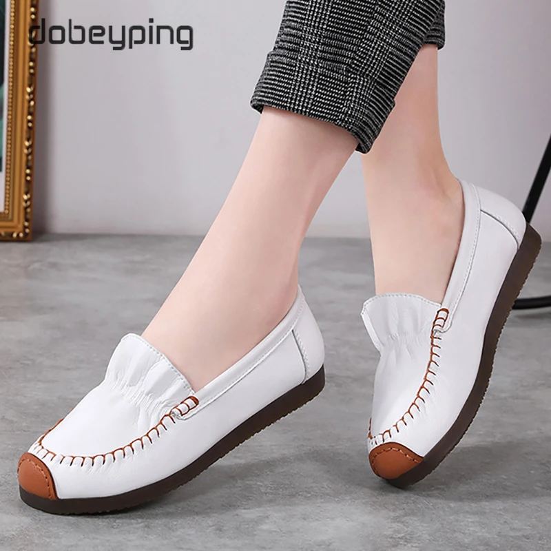 dobeyping Spring Autumn Women's Flats Genuine Leather Woman Casual Shoe Moccasins Slip On Female Loafers Soft Ladies Shoes 35-41