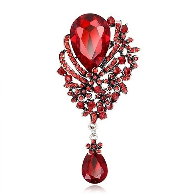 

Red Blue White Black Crystal Flower Brooch Pin for Women Fashion Banquet Clothing Accessories