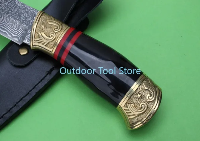 Охотничий нож из дамасской стали прямой с фиксированным Дамасская сталь лезвие