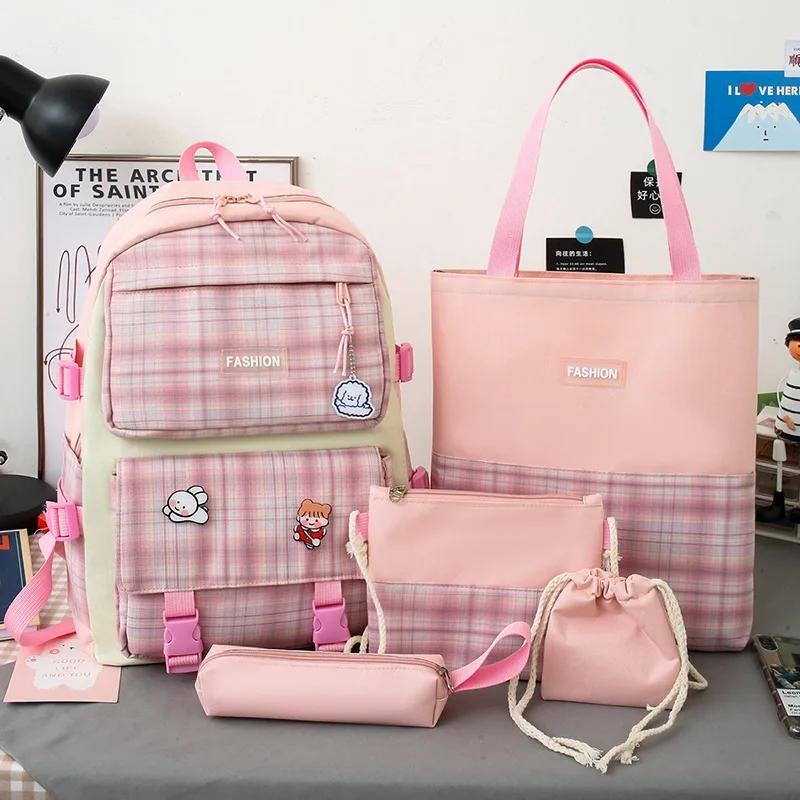 

2021 New Plaid Backpack Bags For Teenage Girls Korean College Students Laptop Backpack Large-capacity Middle School Student Bag