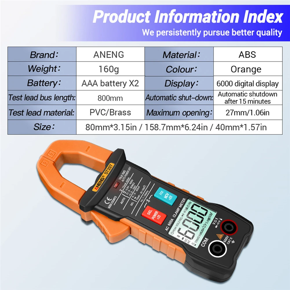 

ANENG APP Digital Clamp Meter Strong Toughness Electric Portable Multimeter Auto Ranging Data Hold Bluetooth Amp Meter