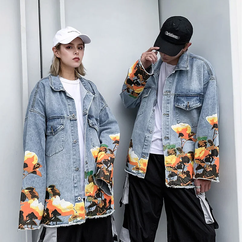 UNCLEDONJM джинсовые куртки с цветочным принтом для мужчин s High Street Distressed джинсовая