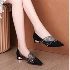 Cresfimix женские повседневные милые светильник Вес с украшением в виде кристаллов на квадратном каблуке женские туфли-лодочки модная женская обувь черного цвета из флока, из натуральной кожи и замши обувь Zapatos Dama B6514