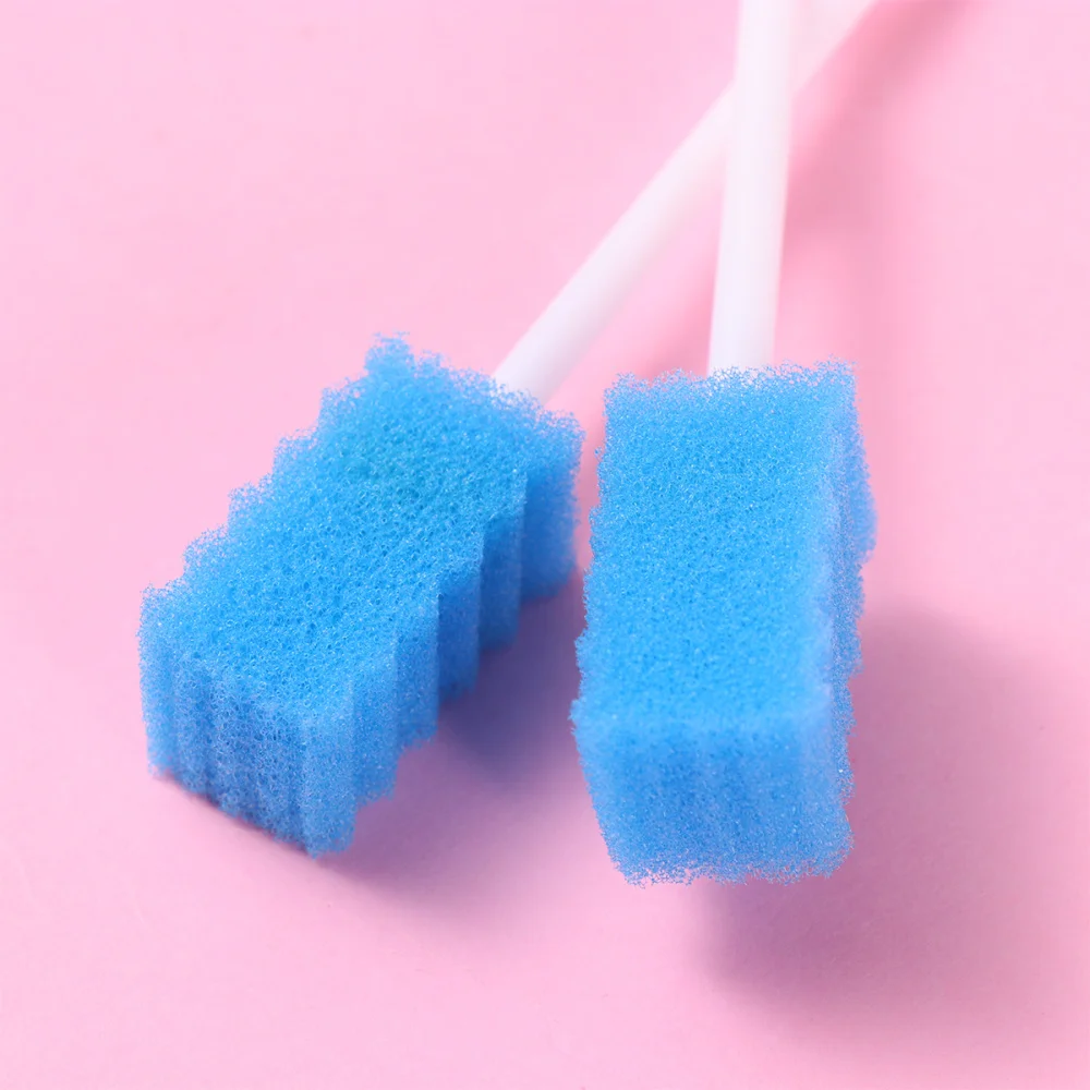 

100Pcs Disposable Mouth Care Sponge Tooth Cleaning Sponge Swab Oral Care Sticks Blue