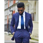 Мужские костюмы в синюю и красную полоску 2021, костюм для мужчин, одежда для жениха, смокинги, свадебные костюмы для мужчин, облегающий костюм из 2 предметов, блейзер (пиджак + брюки)