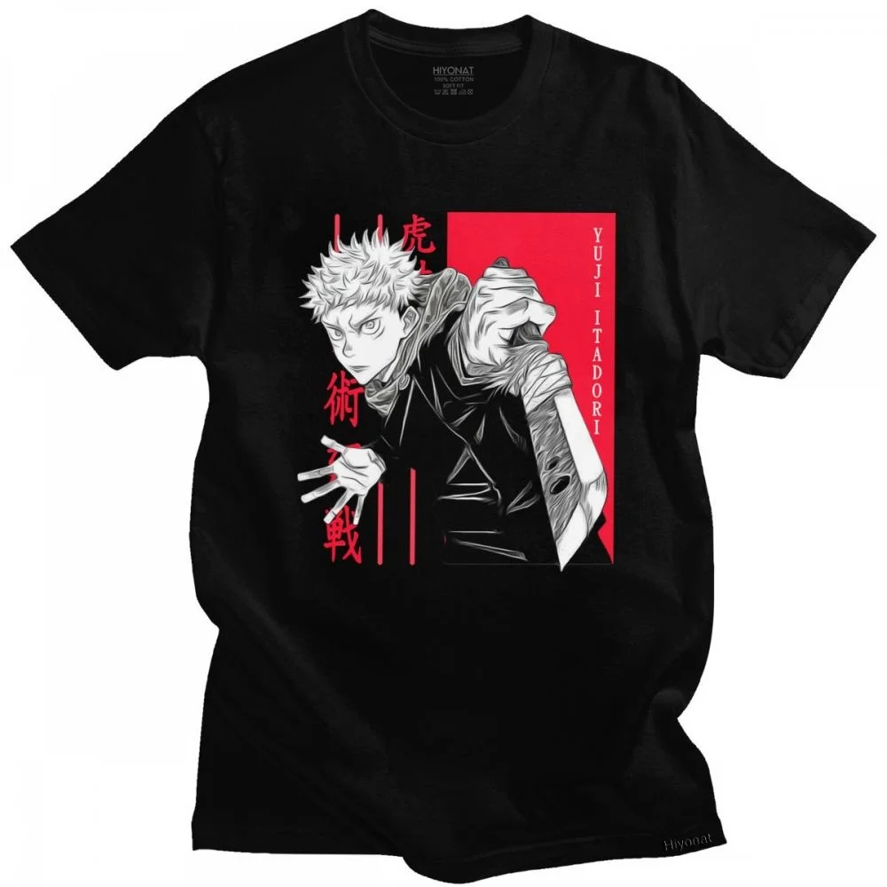 

Cool Jujutsu Kaisen Yuji Itadori T Shirt Men Short Sleeve 100% Cotton T-shirt Summer Otaku Japanese Anime Tshirt Manga Tee Tops