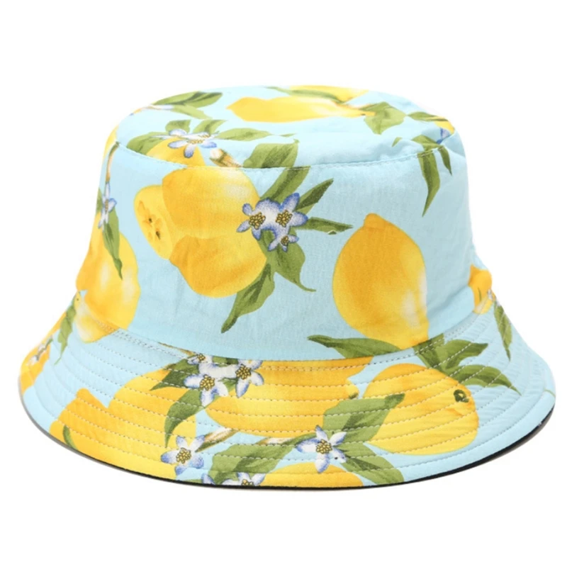 

Women Summer Tropical Fruits Printed Bucket Hat Outdoor Sunscreen Reversible Double Sided Hip Hop Panama Fisherman Cap