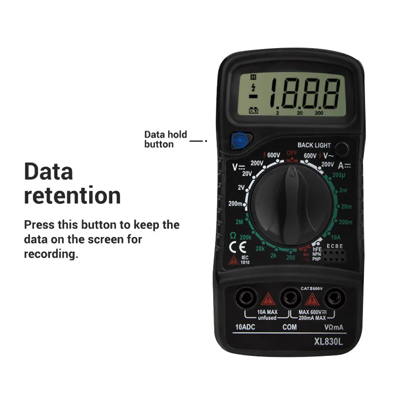 

XL830L Digital Multimeter Meter Testers Automotive Electrical Transistor Peak Tester Meter Capacitance Meter,Black
