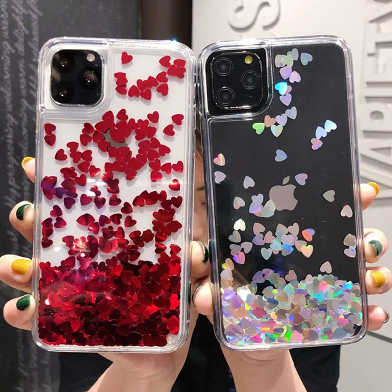 Чехол с блестками и сердечками для iPhone 12 Pro 11 MAX XS Max XR X 8 7 6 Plus блестящий