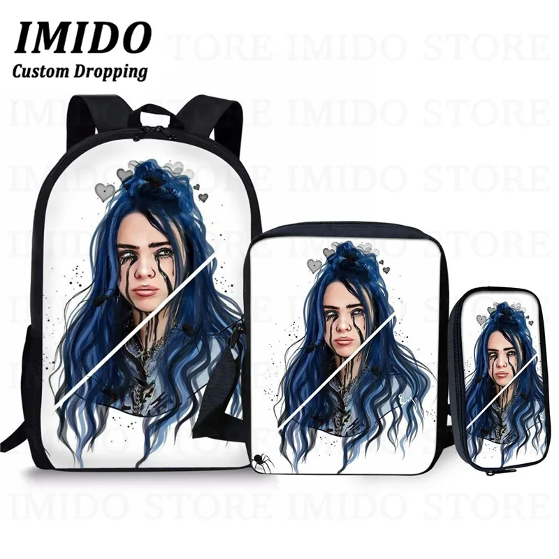 IMIDO, школьный рюкзак для девочек-подростков в стиле хип-хоп Billie Eilish, комплект из 3 предметов, школьные сумки для студентов и студентов, сумка для книг, Повседневная сумка, подарок - Цвет: as picture