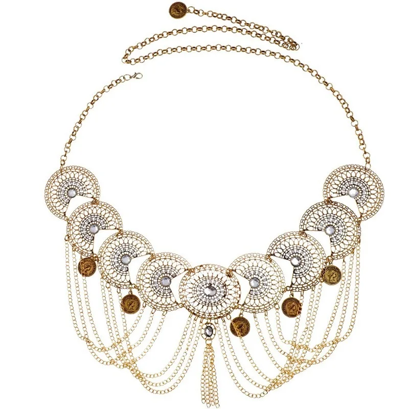 

Bohemia Vintage Belly Chains For Women Body Jewelry Retro Ethnic Style Hollow Out Coin Tassel Dangle Waistband Jewellery