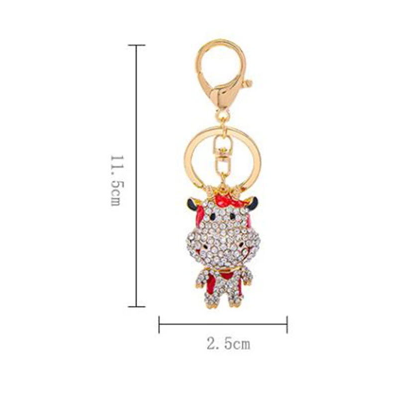 

Chinese New Year Of Ox Rhinestone Crystal Lovely Cow Keychain Keyring For Car Handbag Chram Key Holder