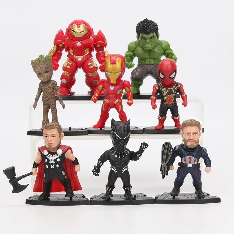 8 единиц/набор игрушки Marvel 8-10 см Железный человек танос Человек-паук халкбастер