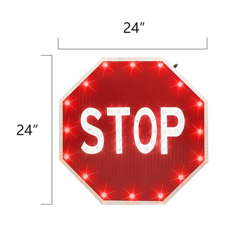 

30'' 24'' inch Stop Sign Solar Powered LED Blinking Reflective Heavy Octagon Rust-Proof Metal Frame Street Traffic Warning Sign