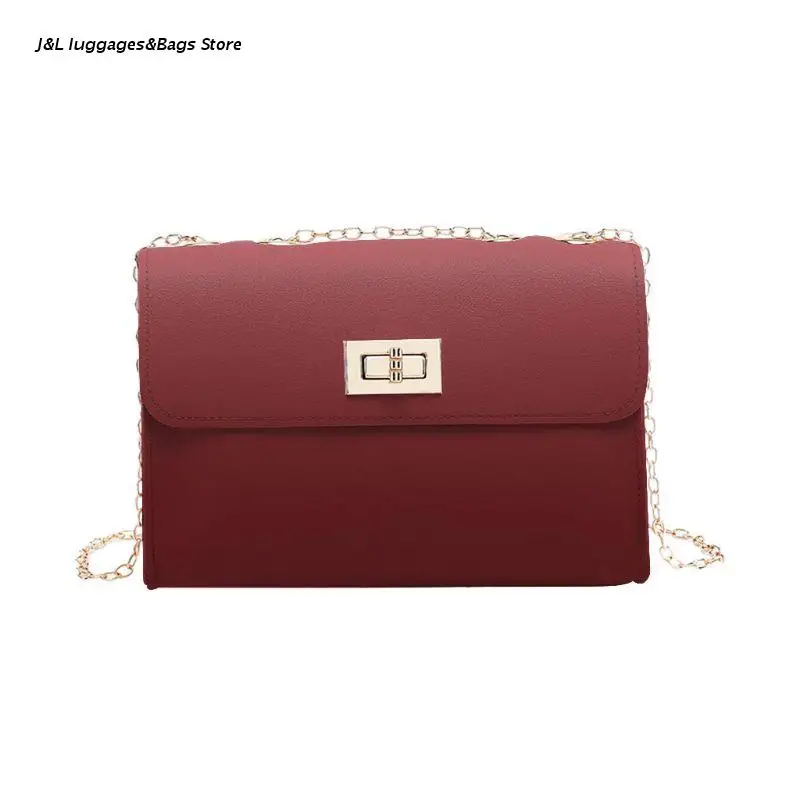 

Simple Ladies Casual Small Square Bag Lock Catch Chain Mobile Phone Messenger Bag