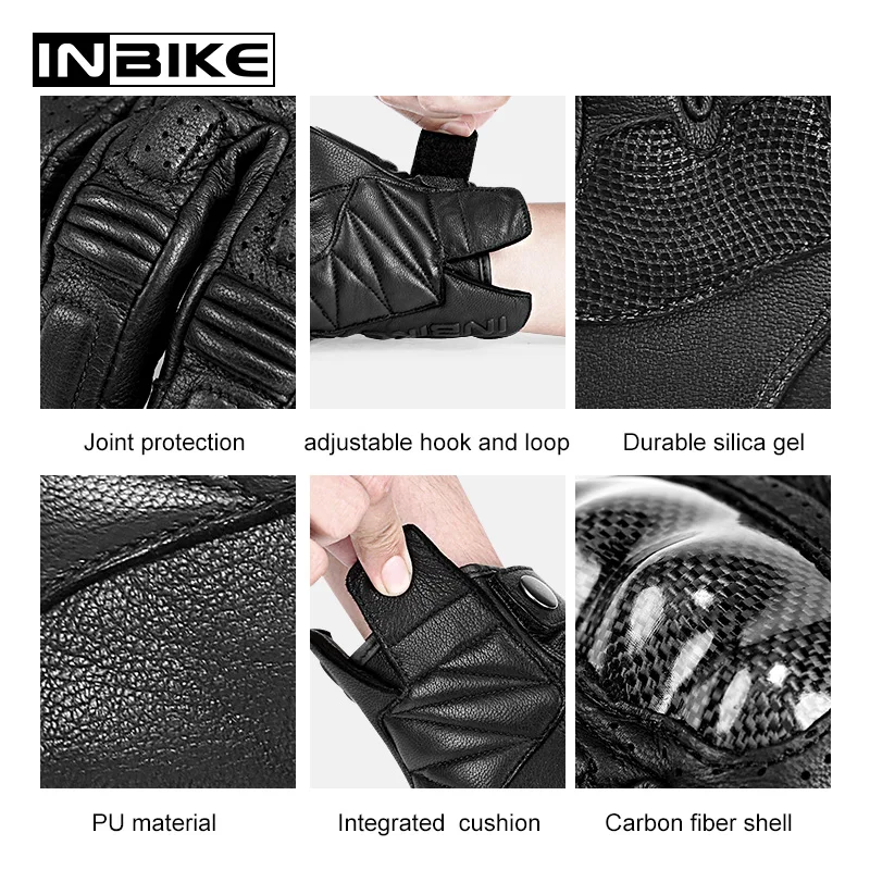 INBIKE Carbon Fiber Motorcycle Gloves Protective Gear Motorbike Full Finger Cycling Breathable Goatskin Men Motor | Автомобили и