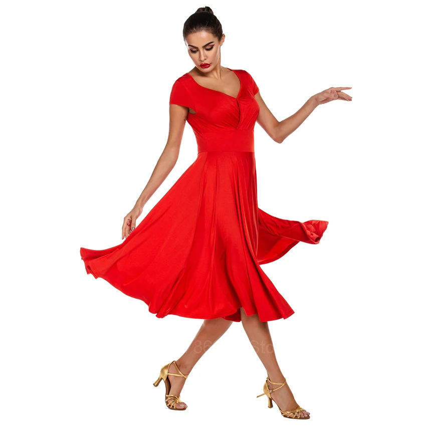 Женское современное платье для танцев фламенко сатиновое гладкое с широкой