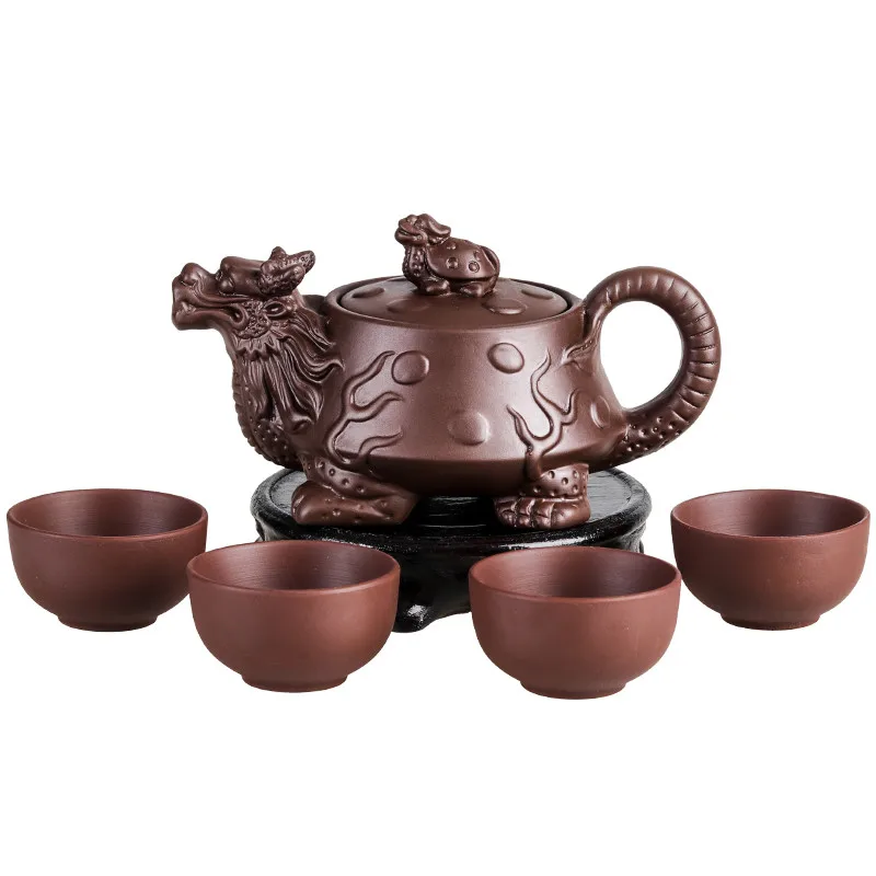 

5 шт./лот Yixing керамический чайник с драконом фиолетовый глина кунг-фу чайный набор включает 1 чайник + 4 чашки ручной работы офисные чайники