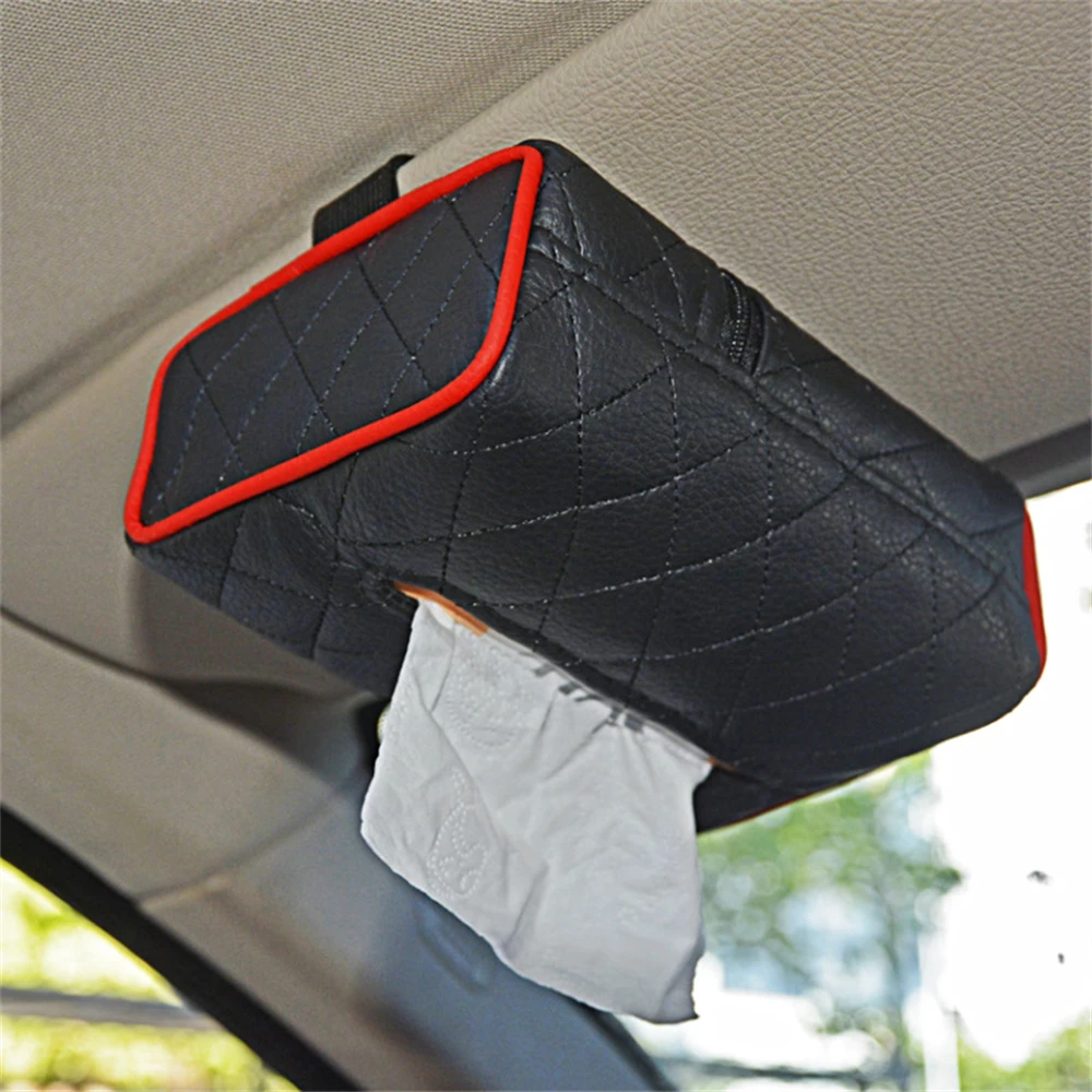 

21*12*6.3cm Tissue Box PU Leather Car Tissue Box Napkin Holder Sun Visor Hanging Storage Box for car Universal Seat Accessories