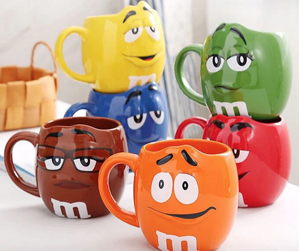 

M Bean Coffee Mugs Ceramic Cute Expression Tea Water Cups Cartoon Creative Drinkware Coffeeware