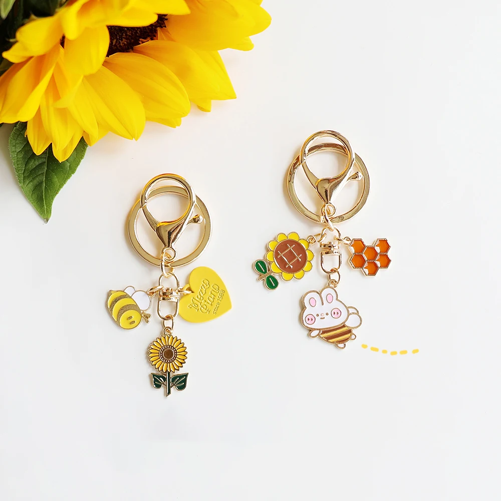 Брелок для ключей с изображением милой маленькой пчелы и цветка Подсолнух