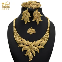 dubai luxury 24k gold color jewelry sets of women india ethiopia african bride wedding gifts necklace earrings ring bracelet set