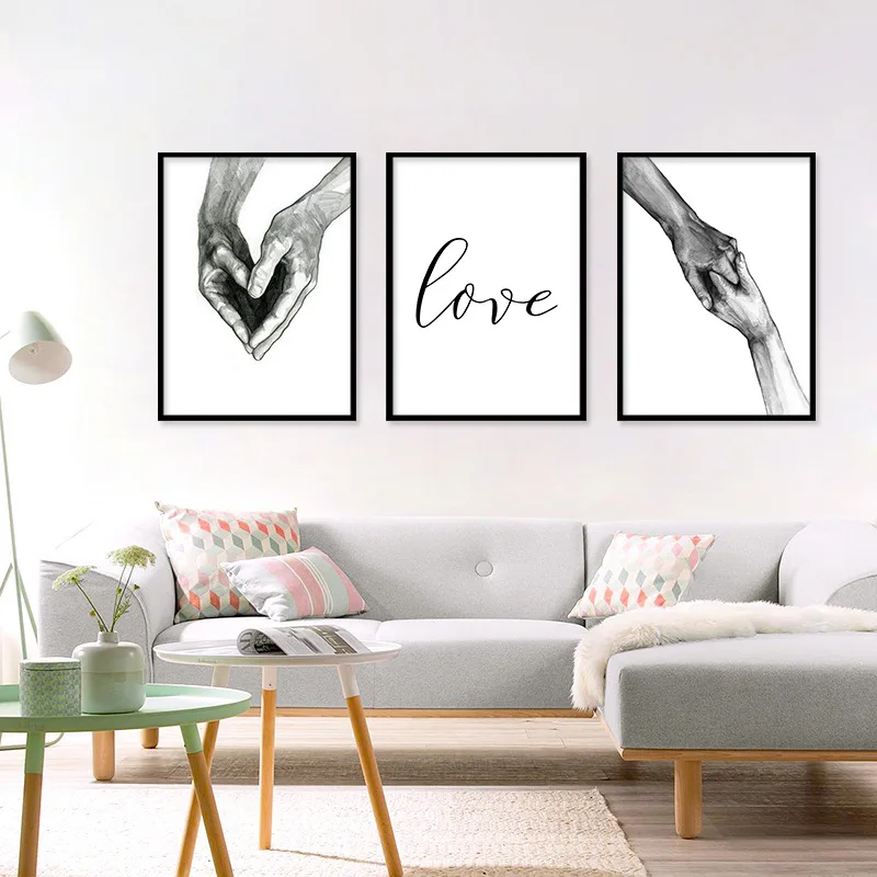 Modern Canvas Painting Sketch Hold Hands Making Heart Nordic Poster Prints Wall Pictures Decor for Friendship and Love | Дом и сад